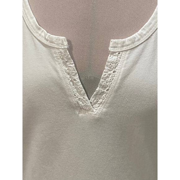 WOOLRICH Seasalt White Eyelet trim Split Neck Top MEDIUM 100% Cotton Base Staple - Picture 3 of 7
